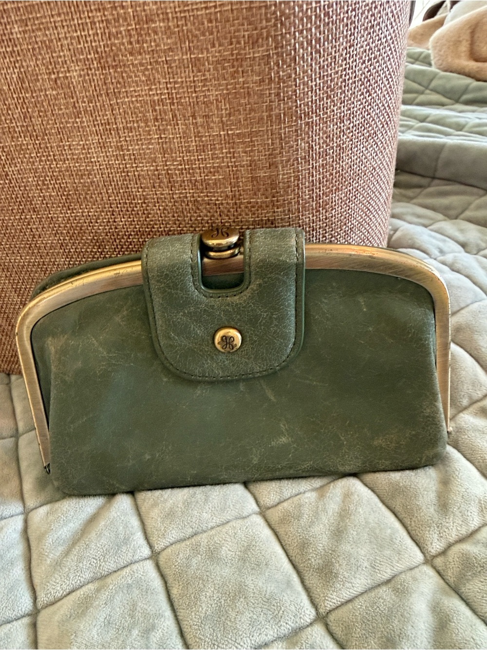 HOBO Mossy Green Leather Frame Clasp Wallet